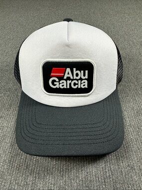 Abu Garcia Fishing Stacked Logo Patch Foam Trucker Hat Cap Black White Brand New